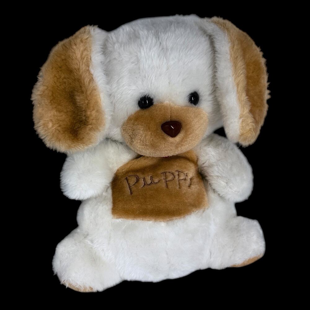 Vtg 1984 Commonwealth Puppy Plush Dog White Tan Stuffed Animal 12 in Toy Rare